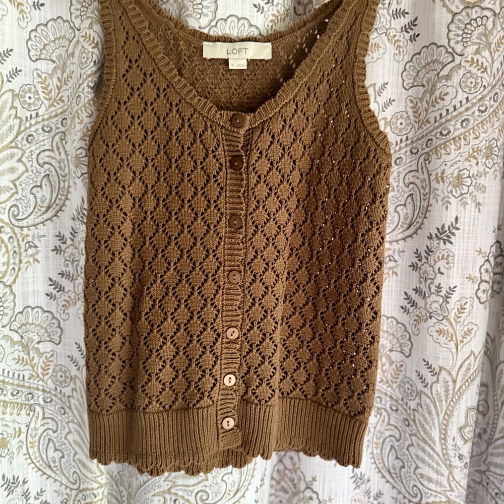 LOFT Chocolate Brown Crochet Button-Front Tank